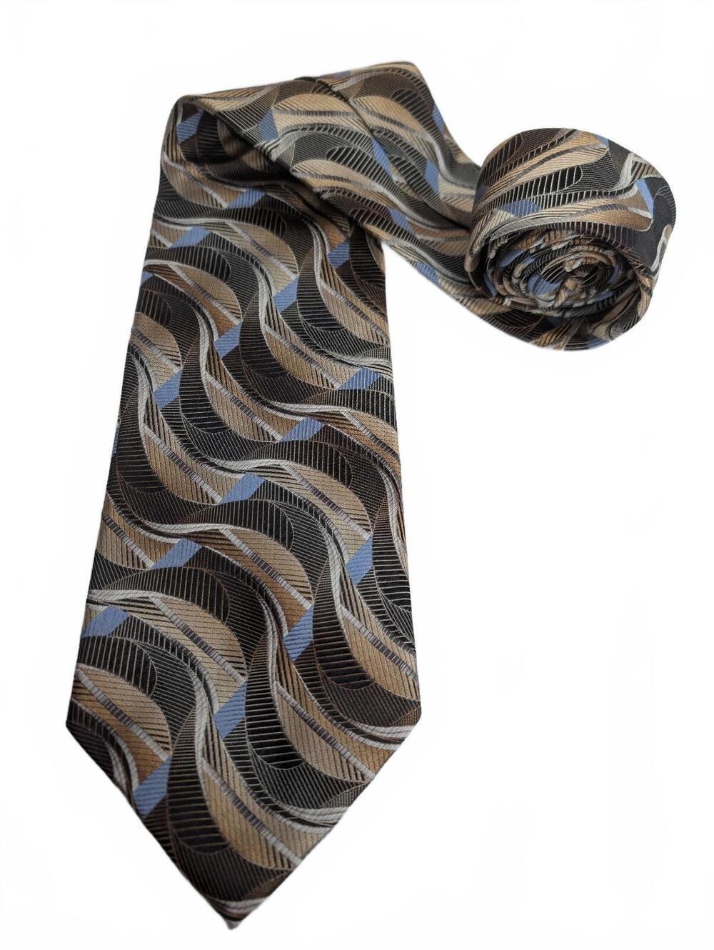 Bachrach Men's Silk Tie with Brown, Blue, and Black Wave Pattern